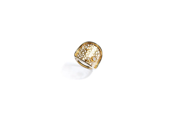 Anel Vazado com Colmeia e Diamantes