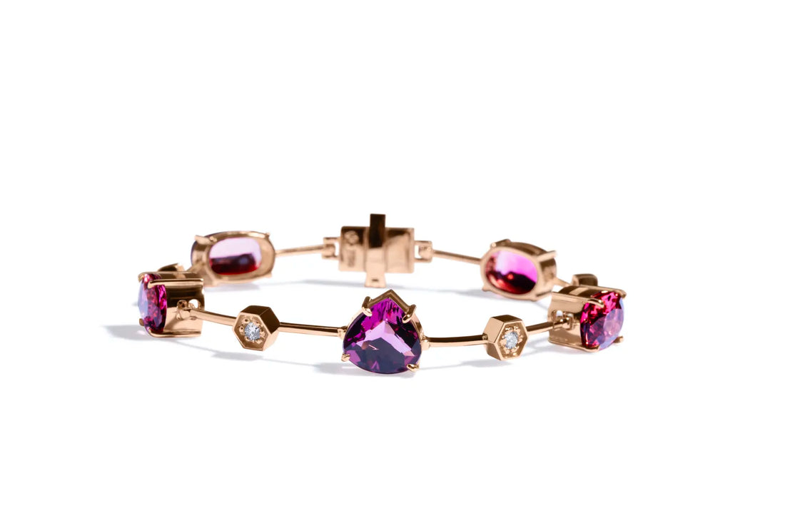 Pulseira Turmalina e Diamantes Na Colmeia