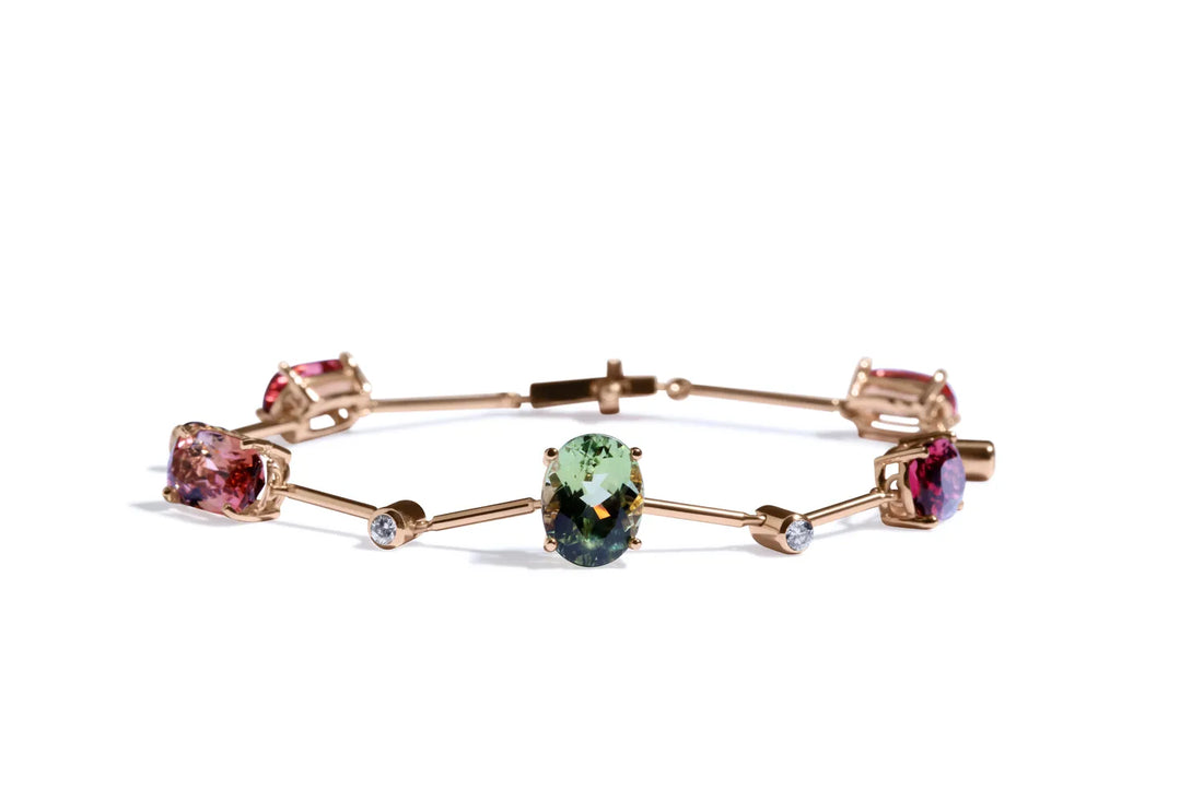 Pulseira Turmalinas Coloridas e Diamantes Brancos