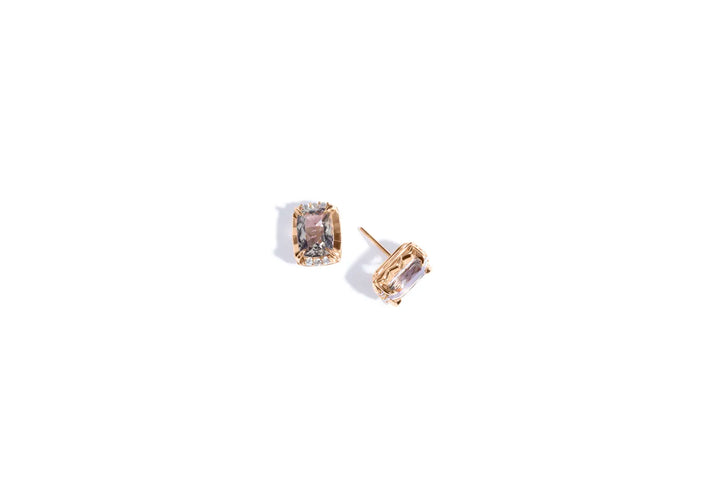 Brinco Quartzo Murion Cushion Retangular (4,37ct) e Diamantes Brancos