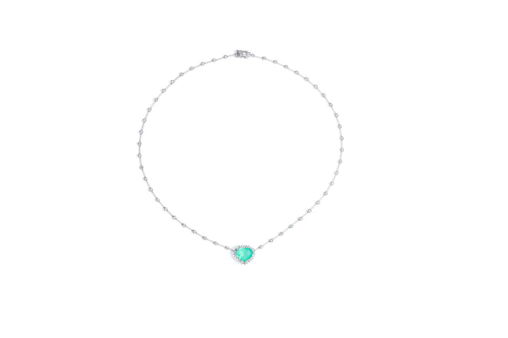 Colar Faca Coracao Esmeralda 2,1 Ct e Diamantes Brancos