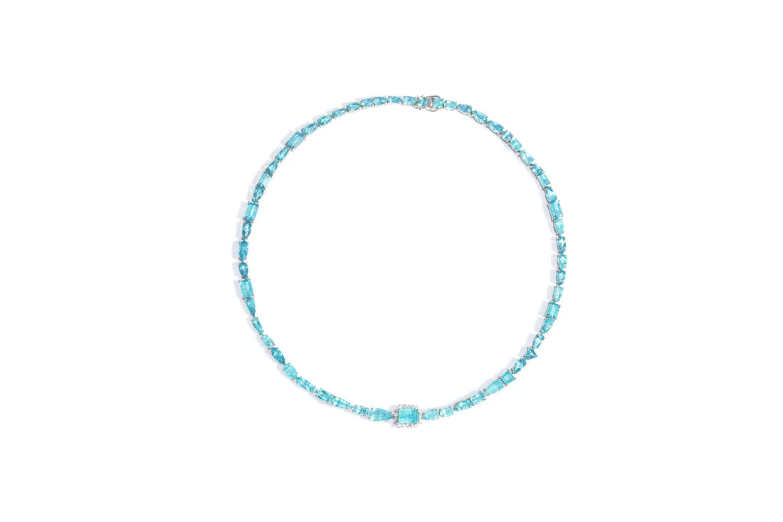 Colar Riviera Turmalina Azul com Diamantes Brancos
