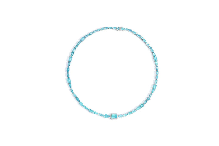 Colar Riviera Turmalina Azul com Diamantes Brancos