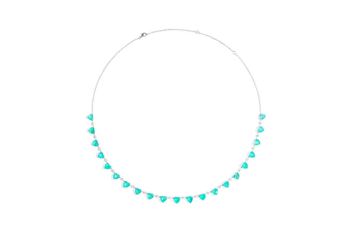 Colar Esmeralda Coracao com Diamantes Brancos