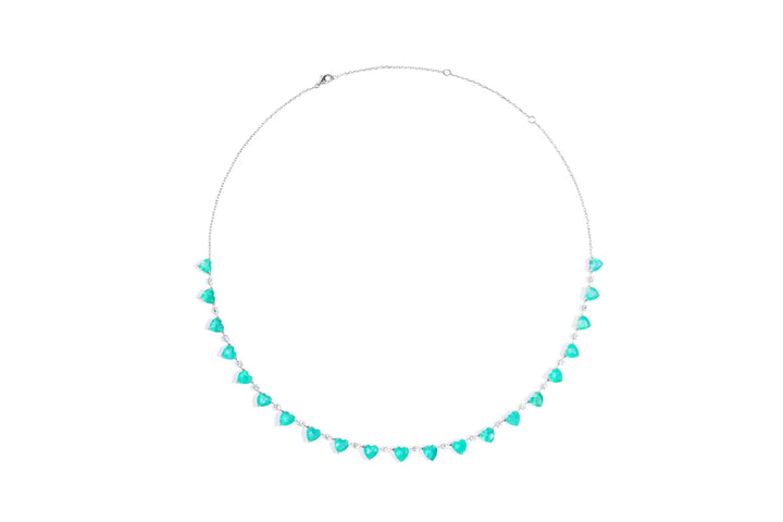 Colar Esmeralda Coracao com Diamantes Brancos