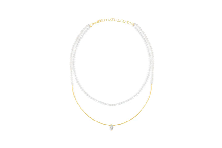 Colar de Perolas Aro Duplo Diamante Navete 1ct