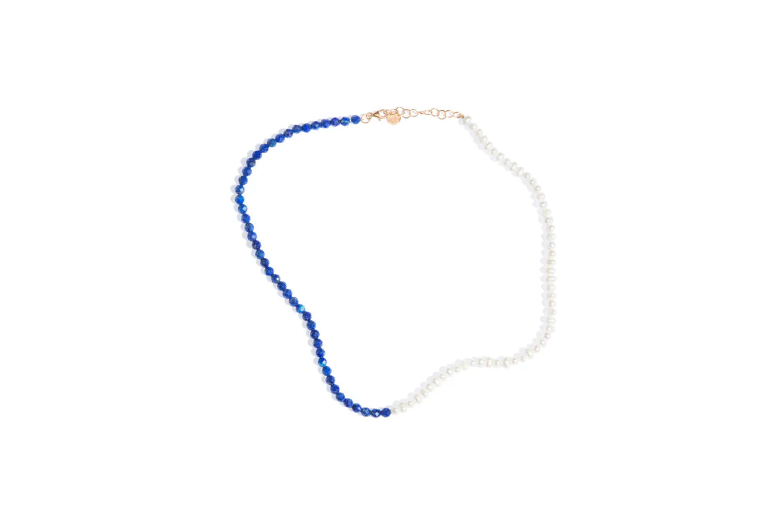 Choker Perola e Lapis Lazuli
