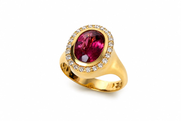 Anel Dedinho Rubelita Com Diamantes Brancos