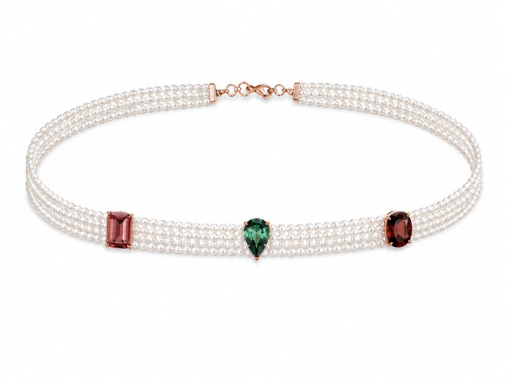 Choker fios De Pérola Com Turmalinas Coloridas