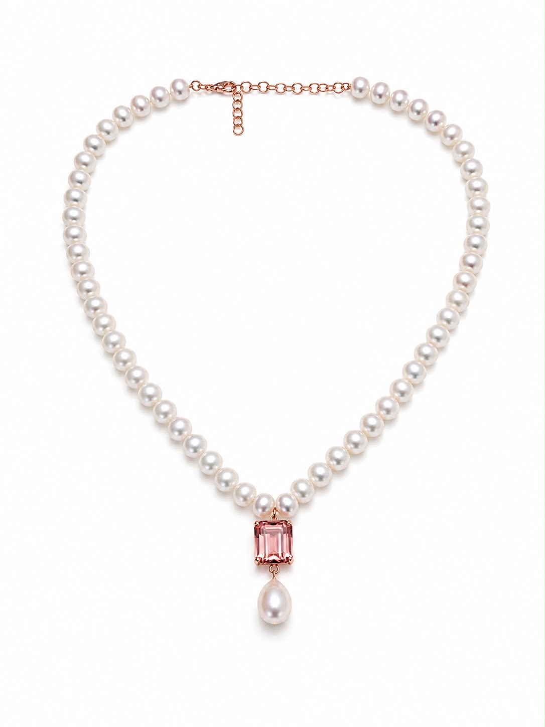 Colar Pérola com Turmalina Rosa e Pérola Gota