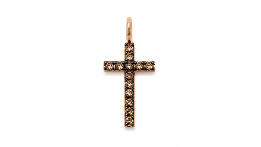 Pingente Cruz Diamantes Brown