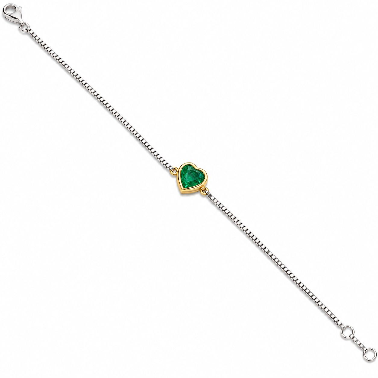 Pulseira Coração de Esmeralda com Fio Veneziano