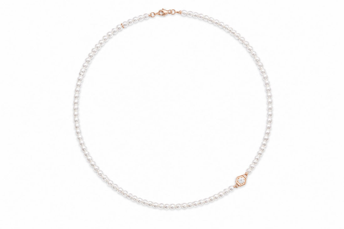 Choker Perolas Colmeia Diamante Branco 30 Pontos