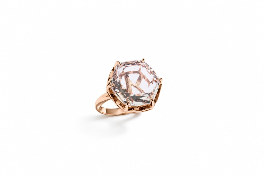 Anel Quartzo Murion Cushion Hexagonal Facetada