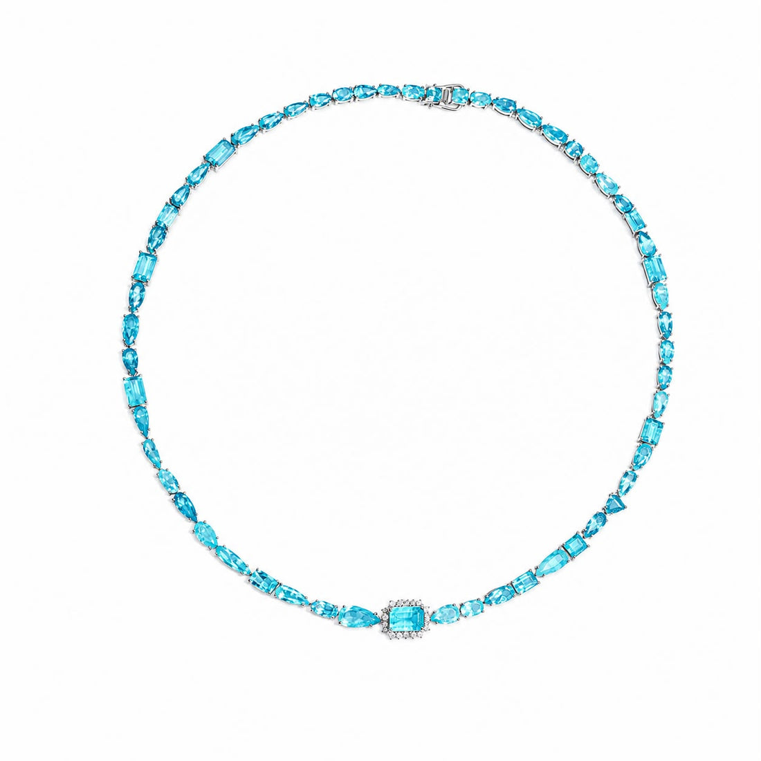Colar Riviera Turmalina Azul com Diamantes Brancos