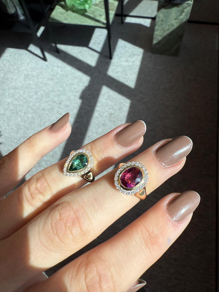 Anel Dedinho Rubelita Com Diamantes Brancos