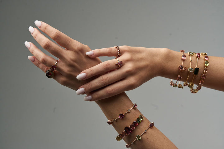 Pulseira Turmalinas Coloridas E Diamantes Brancos