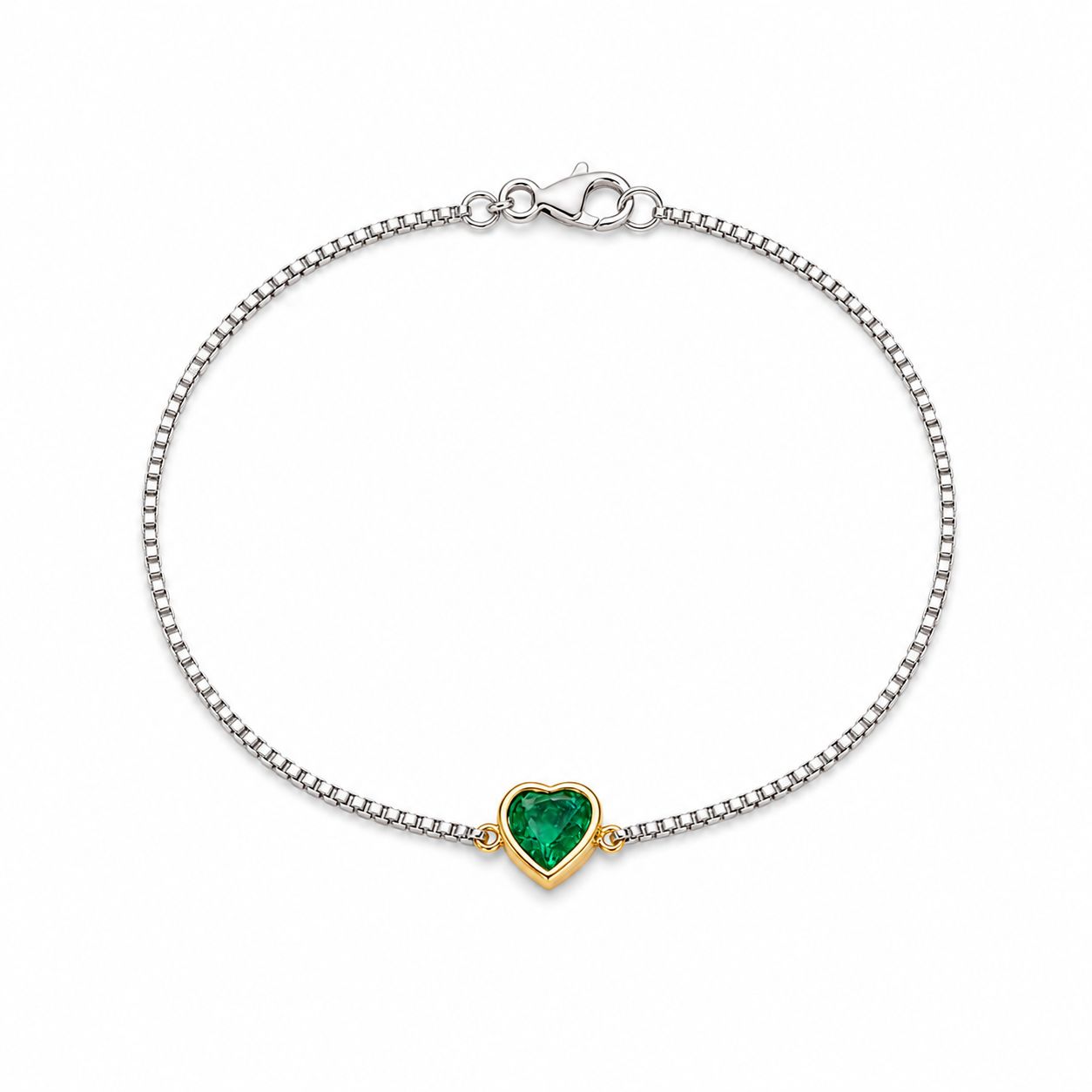 Pulseira Coração de Esmeralda com Fio Veneziano