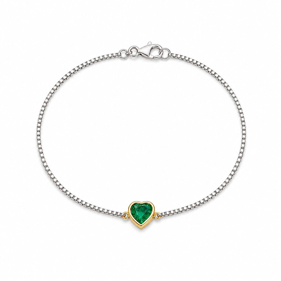 Pulseira Coração de Esmeralda com Fio Veneziano