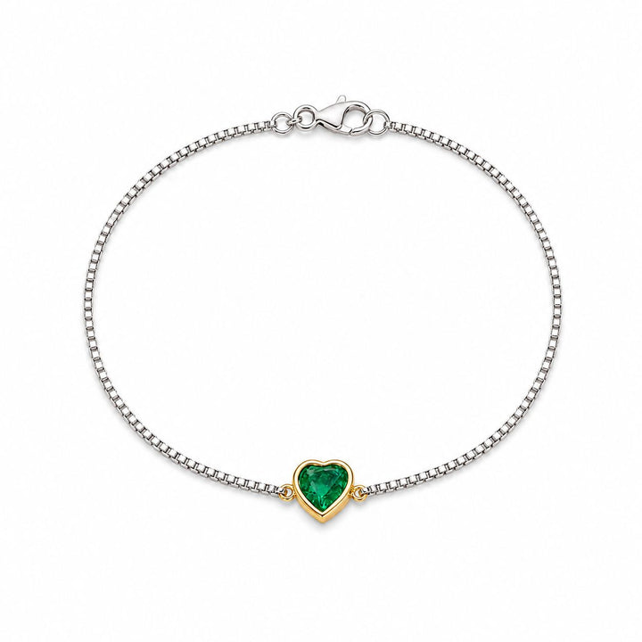 Pulseira Coração de Esmeralda com Fio Veneziano