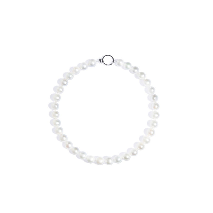 Colar Pérola fecho mosquetão com diamantes